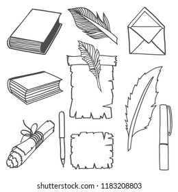 Hand-drawn vintage books. Sketch old school literature. Vector illustration