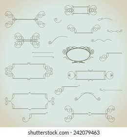 Hand-drawn vintage calligraphic  design elements set vector. Useful for wedding invitations, greatings cards etc.