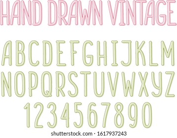 Hand-drawn vintage decorative condensed type with outline, Latin letters and numbers