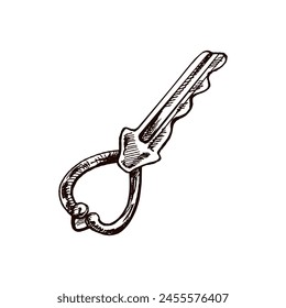 Hand-drawn vintage decorative keys sketches with intricate forging. Ink and pen drawing illustration, keys on white background.