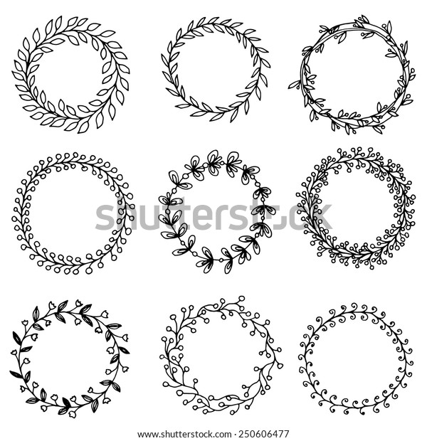 Handdrawn Vintage Floral Wreath Set Design Stock Vector (Royalty Free ...