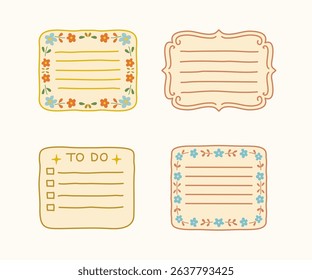 hand-drawn vintage frames and doodle floral tags for notebooks, journals, planners. cute notepads, to-do lists. printable paper design.