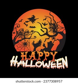 hand-drawn vintage happy Halloween celebration with night