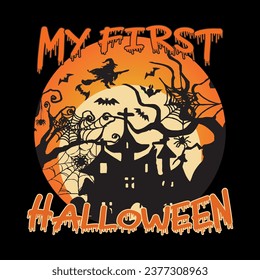 hand-drawn vintage happy Halloween celebration with night