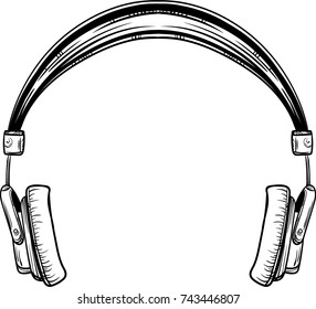 Hand-drawn vintage headphones. Sketch music. Vector illustration