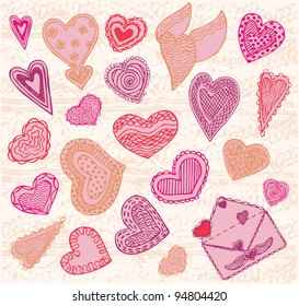 Hand-drawn vintage hearts