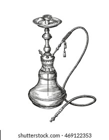 Hand-drawn vintage hookah. Vector sketch shisha