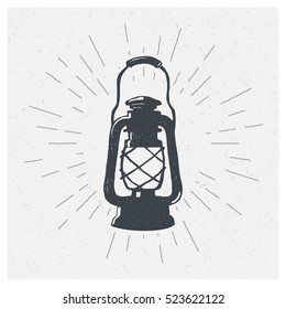 Hand-drawn Vintage Kerosene Lamp. Sketch Oil Lantern. Vector Illustration. T-shirt Print. Poster.