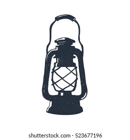 Hand-drawn Vintage Kerosene Lamp. Sketch Oil Lantern. Vector Illustration. T-shirt Print. Poster. Isolated On White Background.