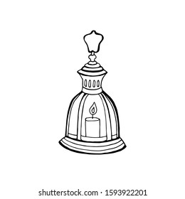 Hand-drawn vintage lantern. Sketch. Vector illustration. T-shirt print. Poster. Isolated on white background.