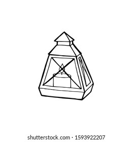 Hand-drawn vintage lantern. Sketch. Vector illustration. T-shirt print. Poster. Isolated on white background.