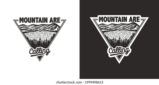 Handdrawn Vintage Logo Outdoor Adventure Mountain Badge Silhouette