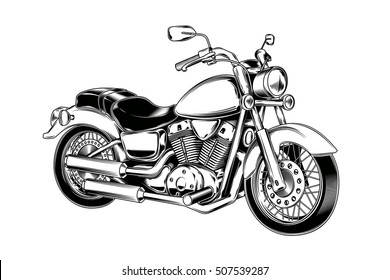 Hand-drawn vintage motorcycle. Classic chopper.