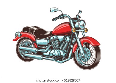 Hand-drawn vintage motorcycle. Classic chopper.