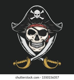 Handdrawn vintage pirate skull vector illustration