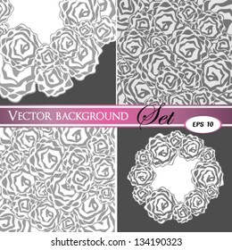 hand-drawn vintage retro background set with hand drawn monochrome roses