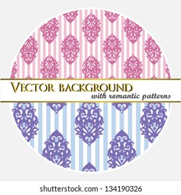 hand-drawn vintage retro background set with intricate seamless pattern