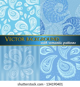 hand-drawn vintage retro background set with intricate seamless pattern