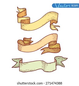 Hand-drawn Vintage ribbon banners. Vector illustration 