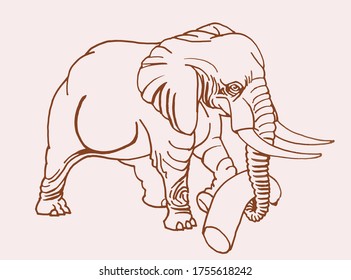 Hand-drawn vintage sketch of elephant, vector sepia illustration