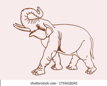 Hand-drawn vintage sketch of elephant, vector sepia illustration