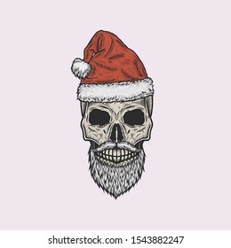 Handdrawn vintage skull of santa claus vector illustration
