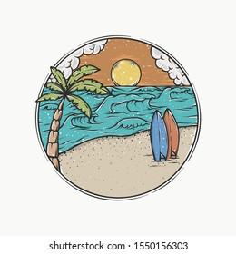 Vektorillustration für handgezeichnete Vintage-Sonnenuntergang