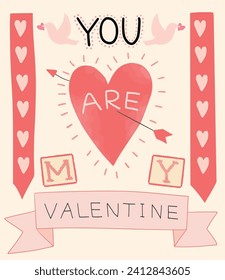 Hand-drawn Vintage Valentine's Day illustration