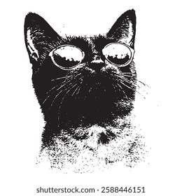 hand-drawn vintage vector illustration of a cool cat wearing sunglasses, perfect for hipster, fashion, and retro-style designs