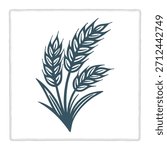 Hand-drawn vintage vector illustration of a wheat cluster with bold stylized details. Suitable for wheat, rye, barley, and oats themes. Ideal for bakery, farm, harvest, and organic branding.