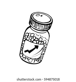 Hand-drawn vitamins/Vector linear image on the topic of medicine, medicine and health. Sketches for use in design, web site, packing, textile, fabric