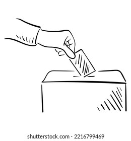 icono del voto hecho a mano. Poner papel en la caja de votación.