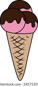  Hand-Drawn: Wafer Cone Ice Cream Illustration