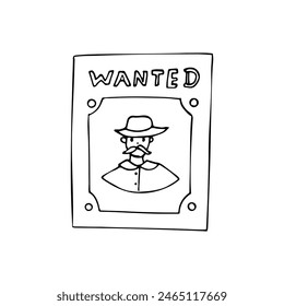 Hand-drawn Wanted vintage western poster. Crime outlaw. Wanted for reward. Cowboy vector banner