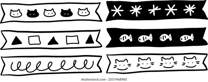 Hand-Drawn Washi Tape Decor Set | Minimalist Doodle Style Vector