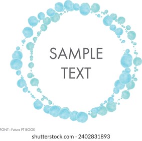 Hand-drawn watercolor blue polka dots frame, vector illustration isolated on a transparent background with an alpha channel.