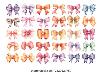 Hand-drawn watercolor bows and ribbons