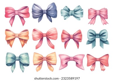 Hand-drawn watercolor bows and ribbons