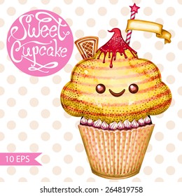 Hand-drawn watercolor cake. Isolated on white background.