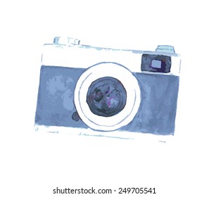 Hand-drawn watercolor camera