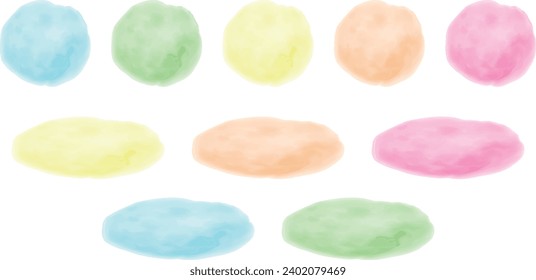 Hand-drawn watercolor circles and ellipse frames. Vector illustration isolated on a transparent background. Includes ten lines.