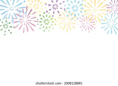 Hand-Drawn Watercolor Colorful Summer Fireworks Festival Postcard - Horizontal - Vector Image