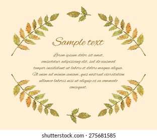 Hand-drawn watercolor design elements. Elegant frame with leaves in vintage style. Vector illustration.
