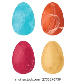 Ilustración de conjunto de huevos de Pascua de acuarela dibujados a mano. Colección de huevos pintados de colores creados en un estilo de acuarela suave