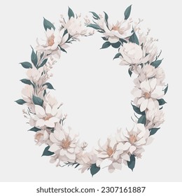 Hand-Drawn Watercolor Flower Wreath Frame: Magnolia White Wedding Invitation.