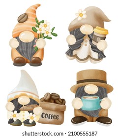 Handdrawn watercolor Gnomes Coffee vector