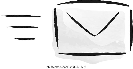 Hand-drawn watercolor illustration of an email or letter. A rough and stylish impression. Vector illustration.