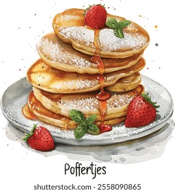 Hand-Drawn Watercolor Illustration of Poffertjes – Best Food in the World