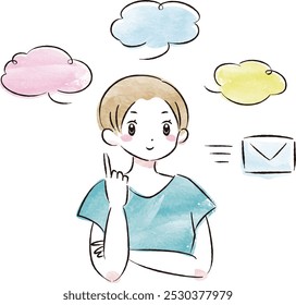 Hand-drawn watercolor illustration of a woman. A rough and stylish impression. Vector illustration.