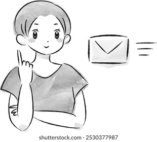 Hand-drawn watercolor illustration of a woman. A rough and stylish impression. Vector illustration.